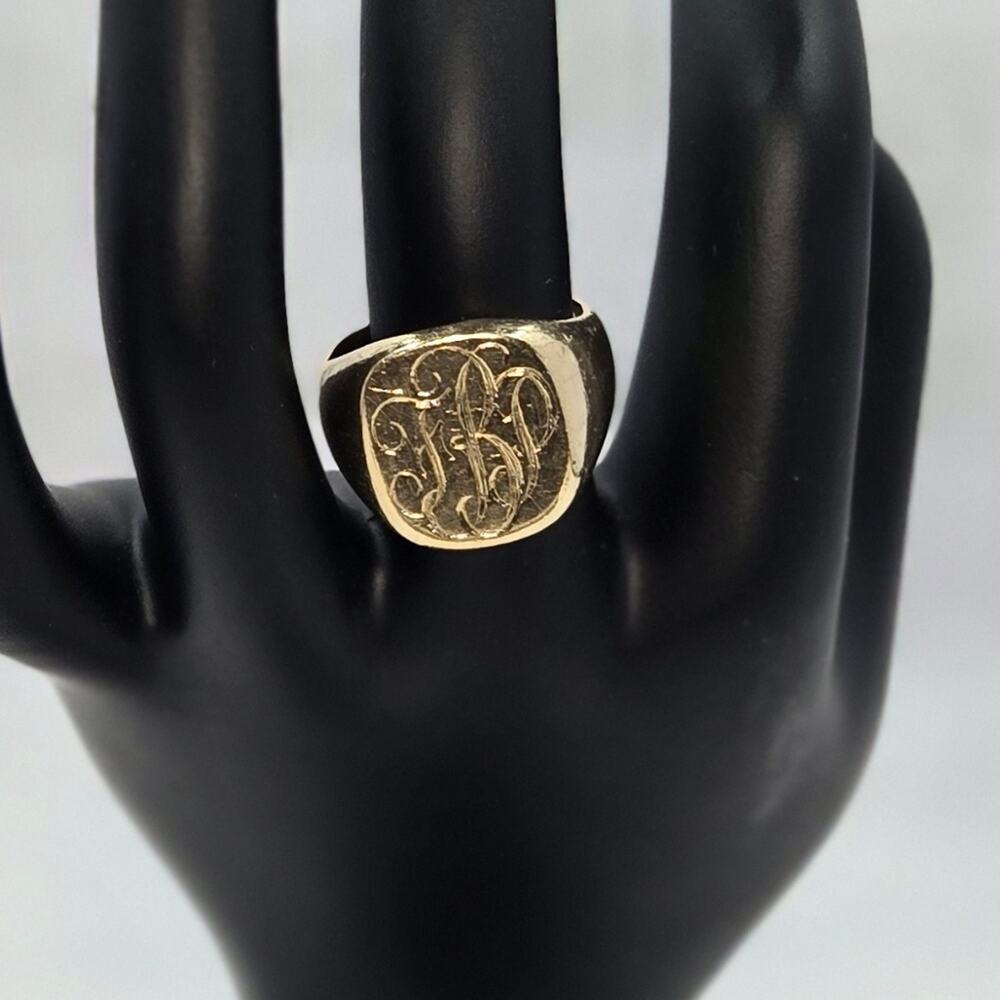 Vintage SZ 8 14k Yellow Gold 14.59G Initial Signet Ring - Picture 2 of 9
